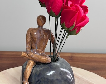 The Offering - Handmade ceramic vase with sculptural figure / Artistic Flower Vase