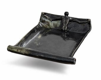 The Swimmer - Handmade Ceramic Platter / One of a kind Sculptural Stoneware Dish