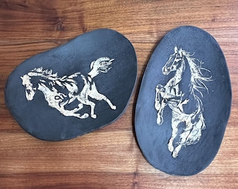 The Dark RIders Ceramic Platter Set (2 pieces) / Clay Horse Platters / Sculptural Horse Decor / Table Art