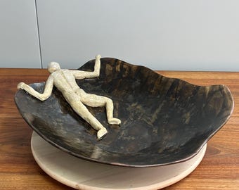 The Guardian - Handmade Ceramic Platter with Sculptural Figure / Stoneware Centerpiece