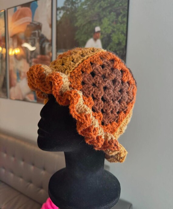 Multi Brown Crochet Ruffle Hat - Etsy display picture 1