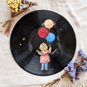 Créations de disques vinyles peintes à la main - Enfant • Ballons planètes • Décoration murale pour chambre d&#39;enfant