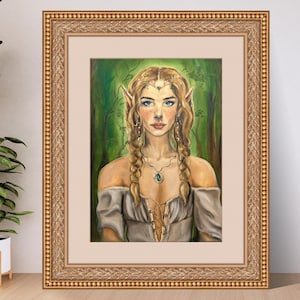 Impresión artística de elfo / Decoración de pared de fantasía élfica / Ilustración de retrato de elfo místico en 300 g/m² firmada por el artista
