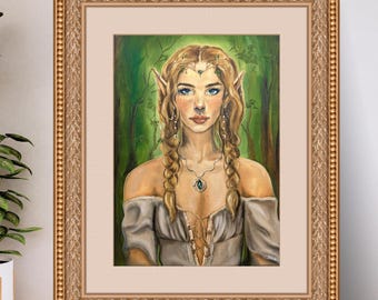 Gesigneerde elfenportretkunstafdruk | Mystieke fantasie muurdecoratie