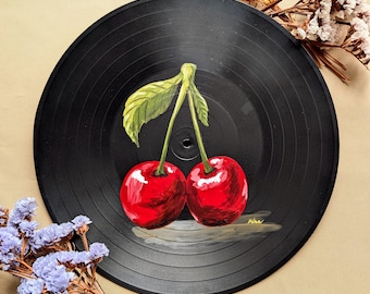 アート・デザイン・音楽 Cherries Jubilee Cherry Vinyl Record Art – Retro Cherries Design, Bold Fruit Wall