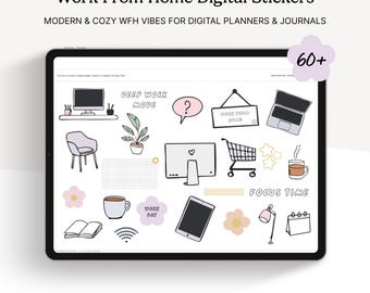 Work From Home digital stickers: Modern & Cozy, PNG's, (Goodnotes, Noteful Elements) PDF Download