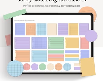 Digitala klisterlappar: Ljusa regnbågsfärgade GoodNotes, anmärkningsvärda element, klisterlappsark (PNG-nedladdning)