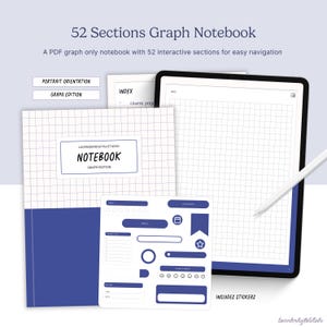 Graph Digital Notebook | 52Hyperlinked  Interactive Sections | GoodNotes Math Notes | Project Planning | Blue Notebook (Portrait)