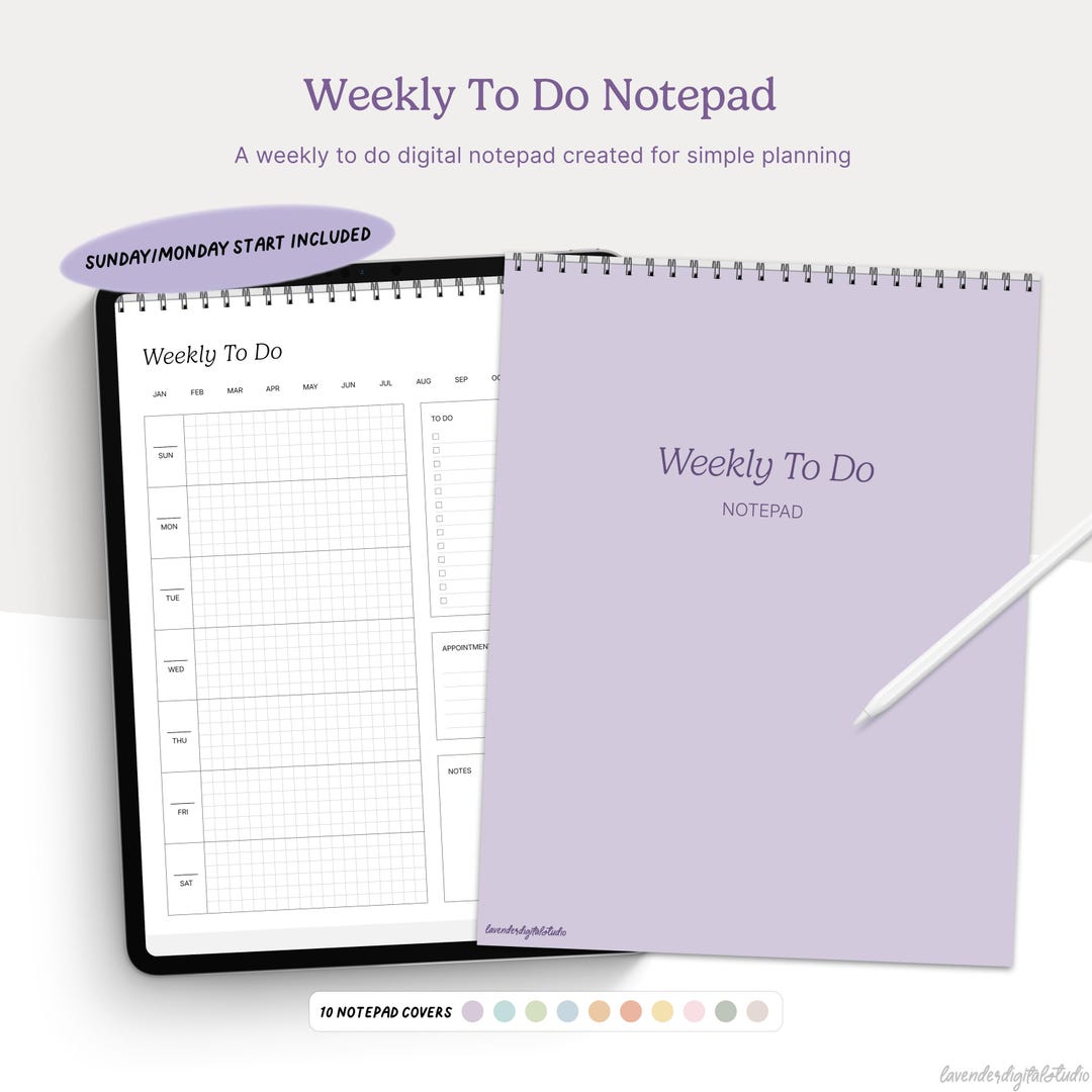 Minimal Weekly To-do Notepad, Undated Digital Planner Page, Simple ...