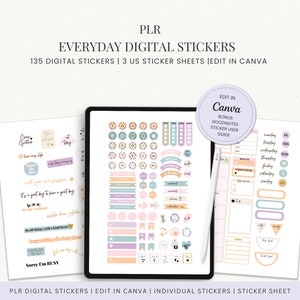 Adesivos PLR Everyday Digital Life | Modelo Canva | Adesivos de planejador editáveis | Folhas de adesivos de carta dos EUA | Folhas de adesivos A5 | Goodnotes