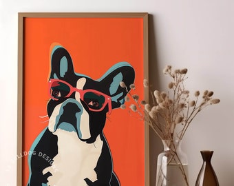 French Bulldog Wall Art Printable, Pop Art Frenchie Print, Colorful Mid Century Dog Decor, Digital Download