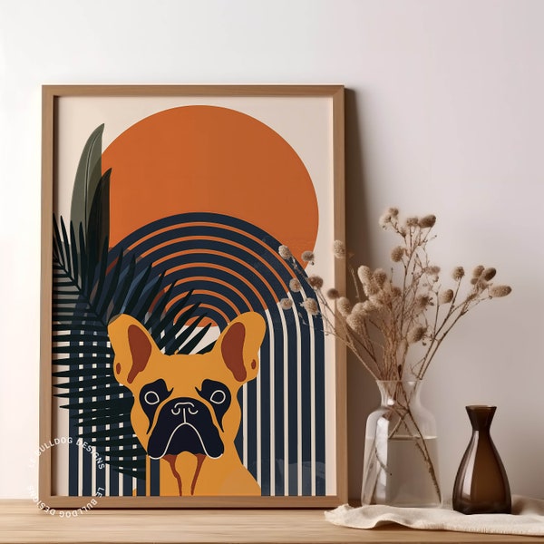 Frenchie Dog Art, French Bulldog Gift, Frenchie Art, Dog Art, Dog Lover Gift, Frenchie Dog Gift, Dog Wall Art, Mid Century Modern, Boho Dog