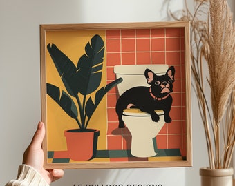 Divertido póster de bulldog francés para baño, lámina cuadrada para imprimir, decoración de perro para el aseo, descarga digital.