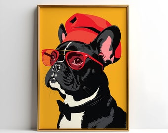 French Bulldog Art Print – Chic Frenchie with Glasses (Digital Download)