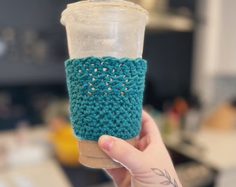 Crocheted iced coffee cozy