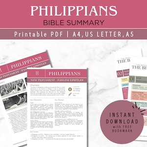 Philippians Bible Study Cheat Sheet: Christian Summary & Bookmark (Digital Download)