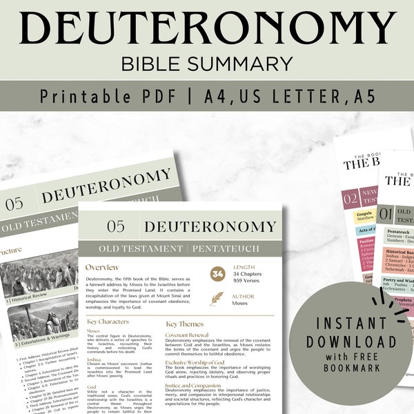 Deuteronomy Bible Study Printable Cheat Sheet | Old Testament Summary | Christian Digital Bible Study Guide & Devotional | Instant Download