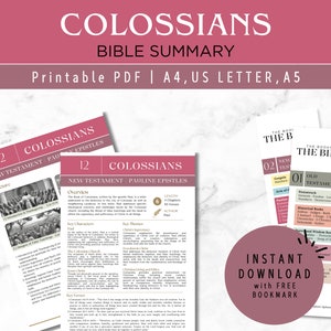 Colossians Bible Study Printable: Summary & Bookmarks (Digital Download)