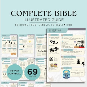Illustrated Bible Study Guide PDF | Entire Bible Made Simple | 66 Books Summary Printable | Bible Tip Ins | Homeschool Bible | Sunday School