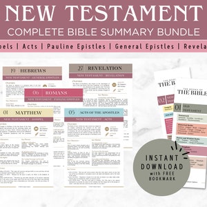 NEW TESTAMENT Bible Study Bundle Printable Cheat Sheet | New Testament Summary | Christian Digital Bible Study Guide | Instant Download