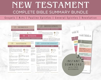 New Testament Bible Study Cheat Sheet: Summary & Bookmarks (Digital Download)