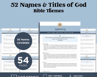 52 Nomi e Titoli di Dio Guida allo studio biblico PDF / Devozionale stampabile / Geova Jireh El Shaddai / Riflessioni sulle Scritture / Cristiano