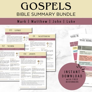 Gospels Bible Study Bundle Printable Cheat Sheet | New Testament Summary | Christian Digital Bible Study Guide | Instant Download