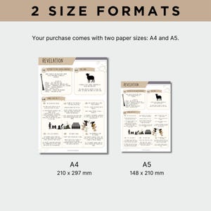 May include: Two paper prints labeled A4 and A5, with the text "REVELATION" at the top. The A4 print measures 210 x 297 mm, and the A5 print measures 148 x 210 mm. The prints have a beige background with black text and illustrations.