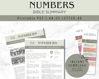 Numbers Bible Study Printable Cheat Sheet | Old Testament Summary | Christian Digital Bible Study Guide & Devotional | Instant Download