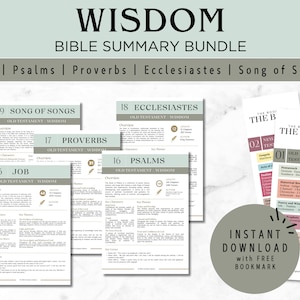 Wisdom Bible Study Bundle Printable Cheat Sheet | Old Testament Summary | Christian Digital Bible Study Guide | Instant Download