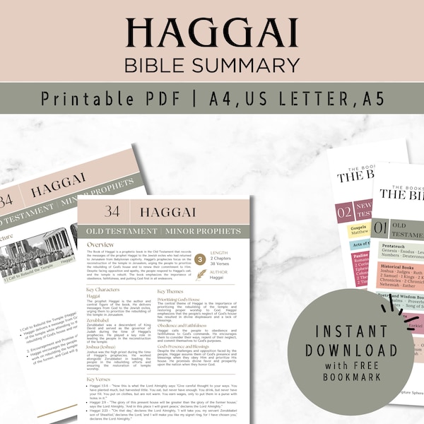 Haggai Bible Summary Printable Sheet | Old Testament Summary | Christian Digital Bible Study Guide & Devotional | Instant Download