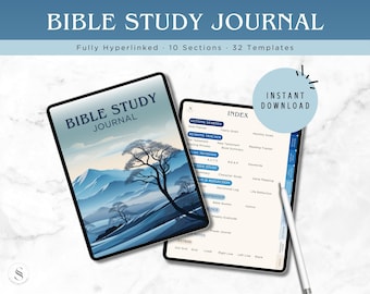 Digital Bible Study Journal Blue | Hyperlinked Notebook Verse Mapping GoodNotes | SOAP Bible Study Planner | Christian PDF Download