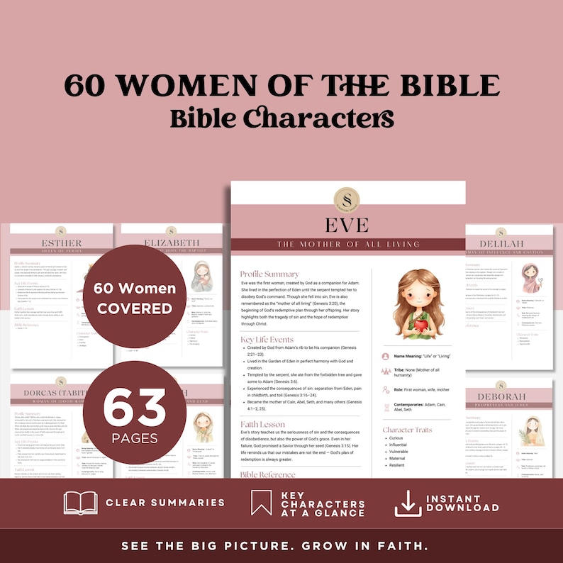 60 Women of the Bible Study Guide PDF | Printable Bible Characters ...