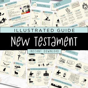 NEW TESTAMENT Illustrated Books Bible Study Cheat Sheet | Bible Made Simple | Study Guide | New Testament | Digital Download - Teal