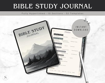 Guided Christian Journal Grayscape | Digital Bible Study PDF | Hyperlinked Notebook SOAP Planner | Verse Mapping | GoodNotes Download