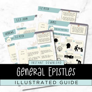 Illustrated General Epistles Books Bible Study Cheat Sheet | Bible Made Simple | Study Guide | New Testament Summary | Digital Download