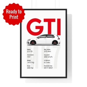Golf MK7.5 GTI Car Poster Wall Art Print | Digital Download | Car Poster | Wall Decor | Ready to Print