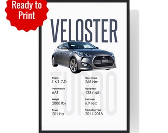 Veloster Turbo Car Poster Wall Art Print | Digital Download | Car Poster | Wall Decor | Ready to Print