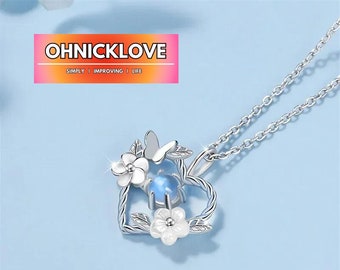 Collier pendentif coeur fait main avec fleurs et cristaux bleus A