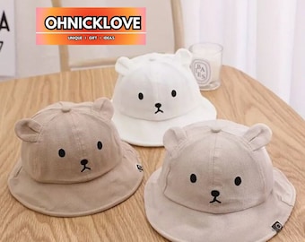 Broyeur de chapeaux seau pour enfants pour enfants, casquettes avec oreilles d'ours en peluche, casquette d'été de plage en plein air, 3 couleurs