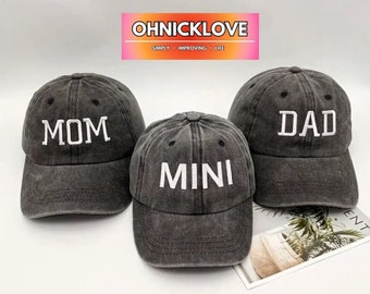 MOM DAD MINI Family Caps, Baseballkappe in grau ausgewaschen, Outdoorkappe T