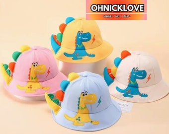 Broyeur de chapeaux seau mignon pour enfants pour casquettes pour enfants avec détails de dinosaures Casquette d'été de plage en plein air 4 couleurs