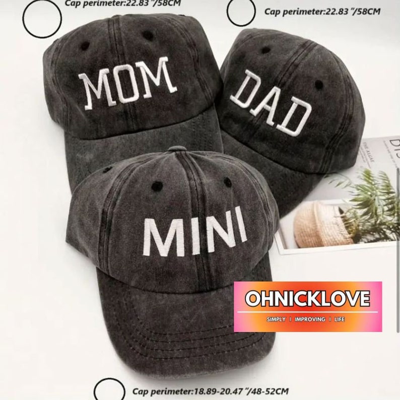 MOM DAD MINI Family Caps, Baseballkappe in grau ausgewaschen, Outdoorkappe T Bild 2