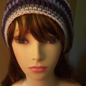 Handmade Winter Beanie Purple Grey White