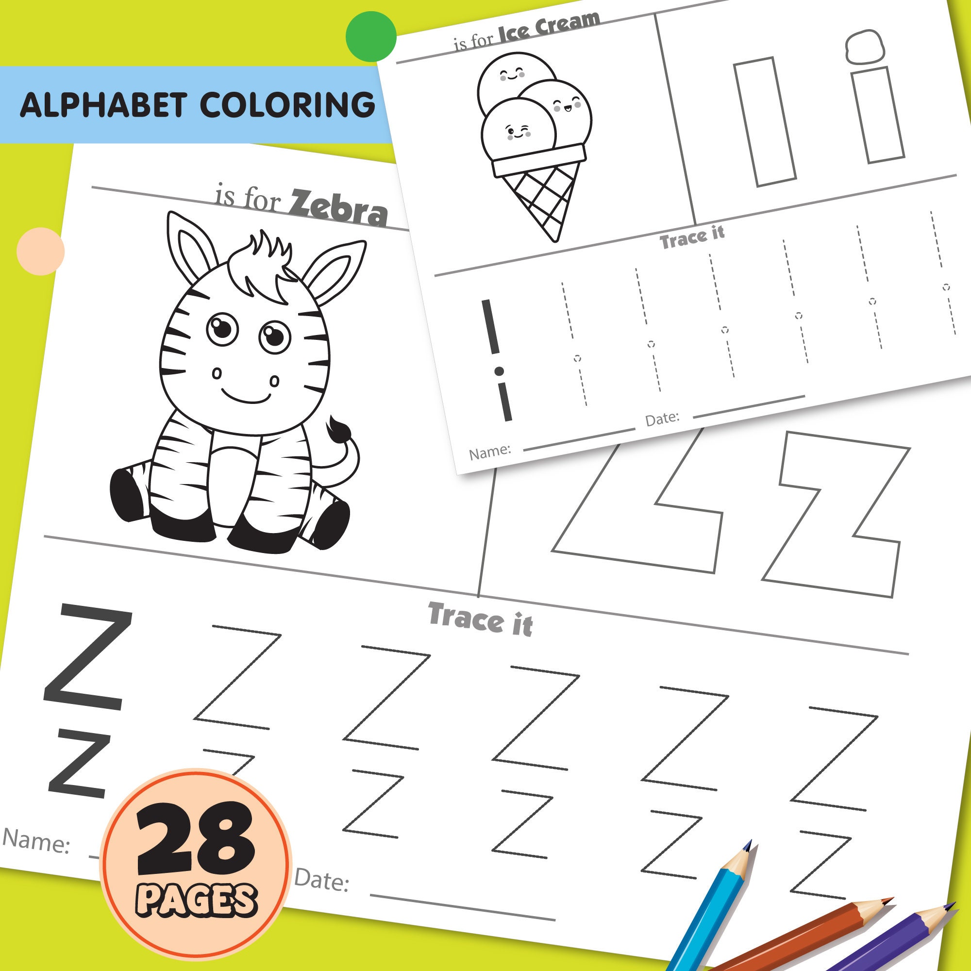 Printable Alphabet Coloring Pages Worksheets for Kids Toddlers