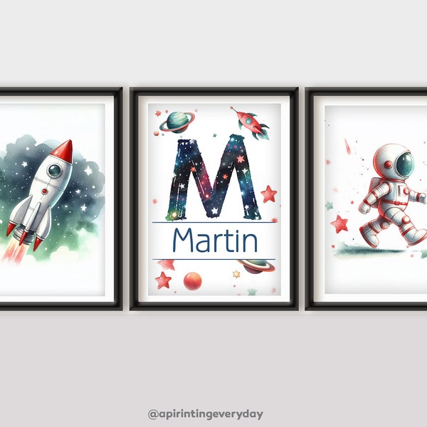 Space Nursery Prints, Outer Space Printable Wall Art Set of 3 for Nursery Decor,Personalized Nursery Space Theme Posters - Babies, Toddlers