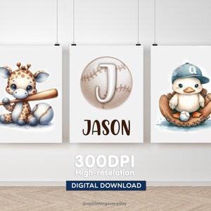Decoração de quarto de menino, arte de parede de beisebol, impressões de beisebol, nome personalizado, pôster de beisebol, decoração de quarto de menino, arte de parede para criança, imprimível para berçário