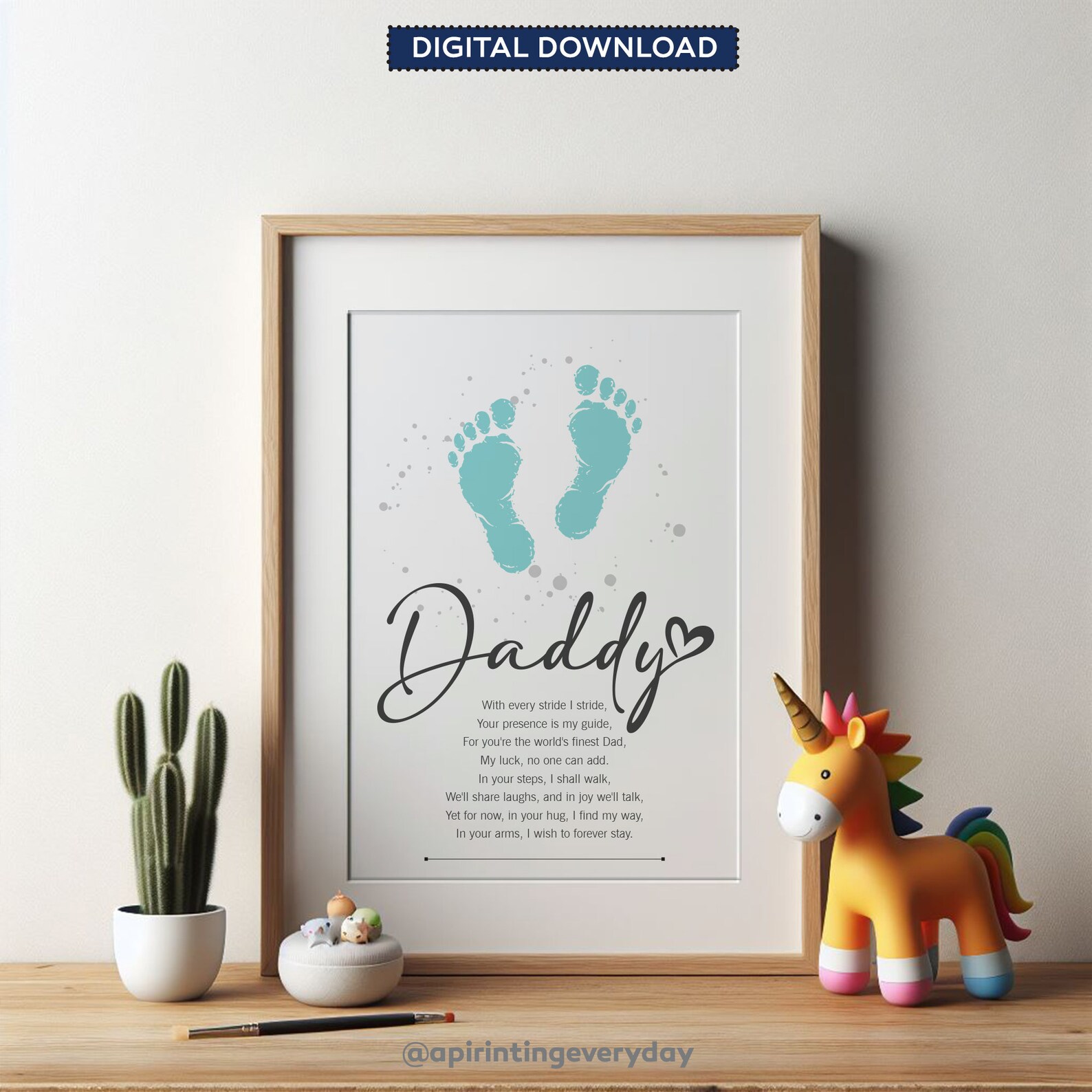 Printable Father's Day Footprint Art, Personalized Gift for Dad, Father ...