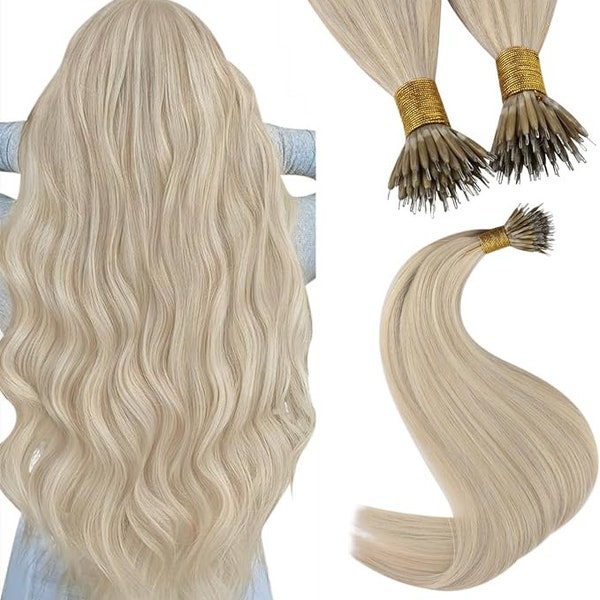 nano bead Blonde Highlights with Ash Blonde Micro Loop Hair Extensions Real Human Hair  1.1Nano #P18/613 20"