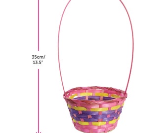 EASTER woven TREAT BASKET egg hunt long handles multi colors